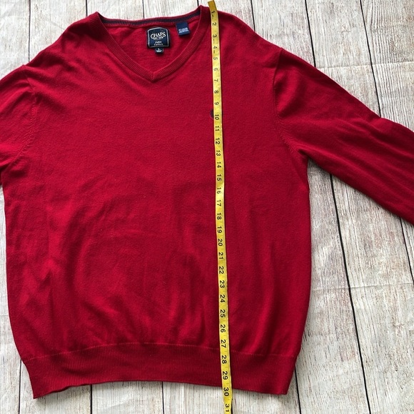 Chaps Mens Cotton & Cashmere Blend V-Neck Sweater Red Size L Soft Preppy - Picture 9 of 13